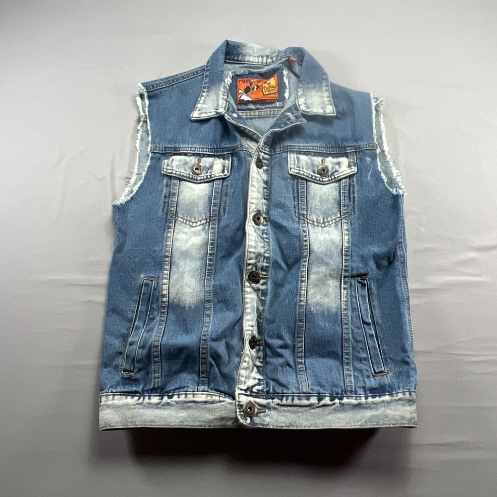 Rolling Paper Sleeveless Denim Vest Womens Medium Blue Cotton Dual Chest Pocket